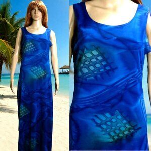 Long Blue Silky Maxi Dress